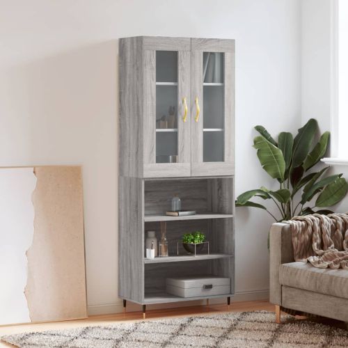 Висок шкаф, сив сонома, 69,5x34x180 см, инженерно дърво