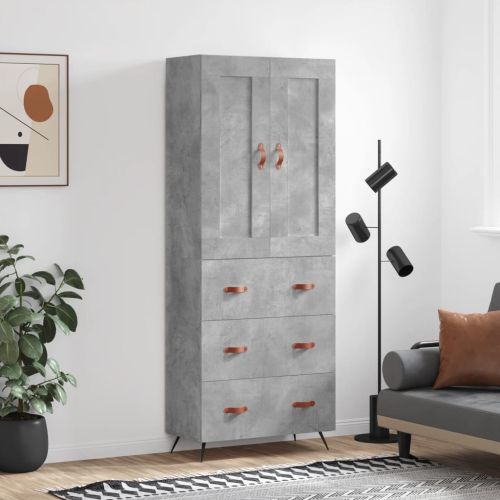 Висок шкаф, бетонно сив, 69,5x34x180 см, инженерно дърво
