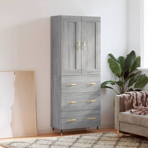 Висок шкаф, сив сонома, 69,5x34x180 см, инженерно дърво
