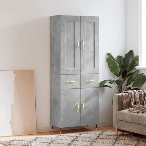 Висок шкаф, бетонно сив, 69,5x34x180 см, инженерно дърво