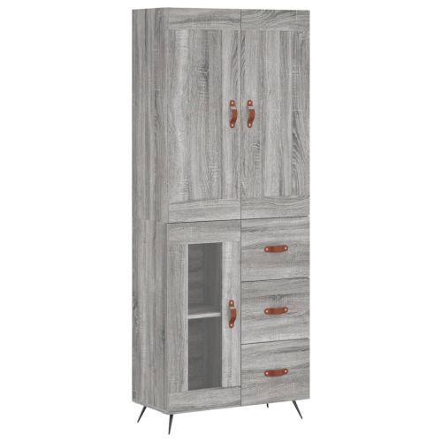 Висок шкаф, сив сонома, 69,5x34x180 см, инженерно дърво