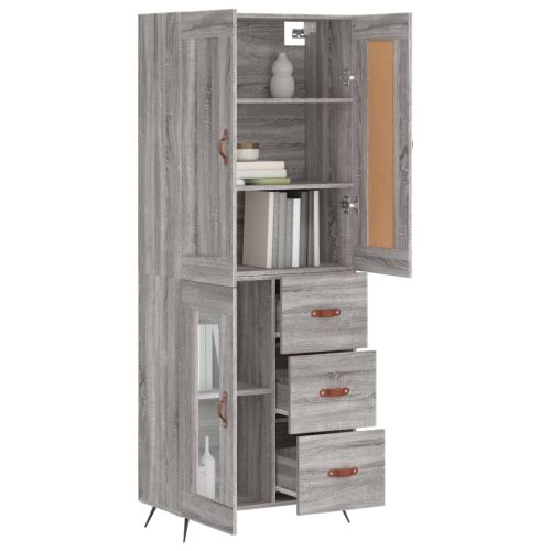 Висок шкаф, сив сонома, 69,5x34x180 см, инженерно дърво