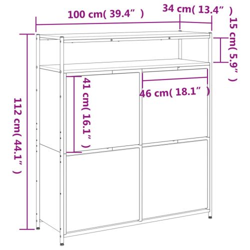 Шкаф за обувки с 4 флип чекмеджета опушен дъб 100x34x112 см