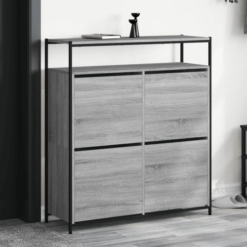 Шкаф за обувки с 4 флип чекмеджета сив сонома 100x34x112 см