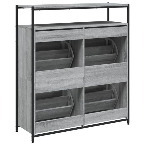 Шкаф за обувки с 4 флип чекмеджета сив сонома 100x34x112 см