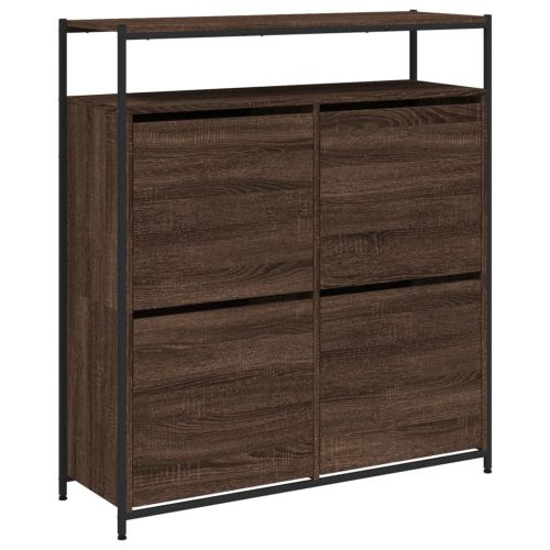 Шкаф за обувки с 4 флип чекмеджета кафяв дъб 100x34x112 см