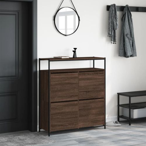 Шкаф за обувки с 4 флип чекмеджета кафяв дъб 100x34x112 см
