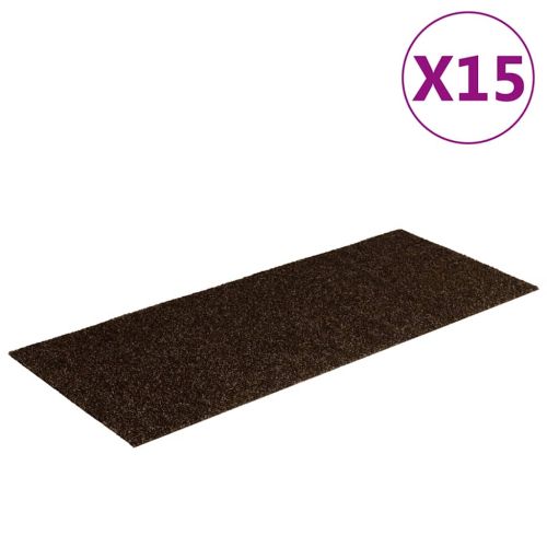 Изтривалки за стълби, самозалепващи се, 15 бр., 60x25 см, кафяви, правоъгълни