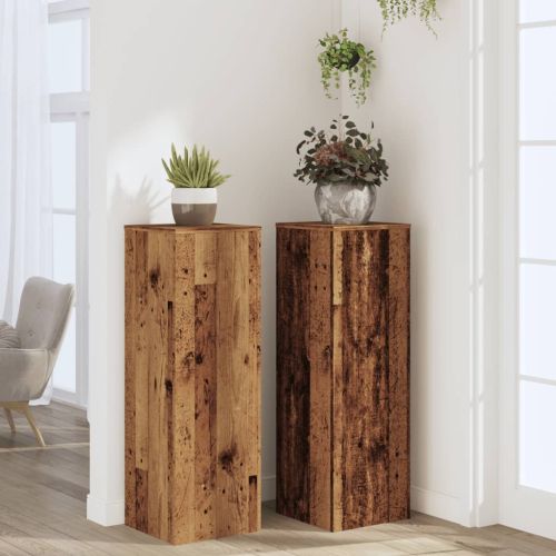 Стойки за растения 2 бр старо дърво 33x33x100см инженерно дърво