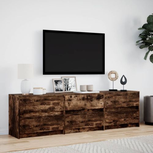 ТВ шкаф с LED, опушен дъб, 180x34x50 см, инженерно дърво