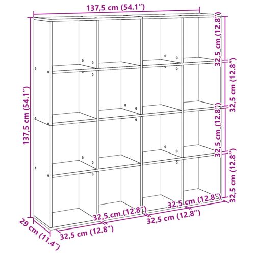 Библиотека, сив сонома, 137,5x29x137,5 см, инженерно дърво
