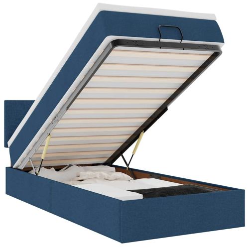 Османска легло с матрак и LED, синьо, 90x190 см, плат