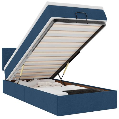 Османска легло с матрак и LED, синьо, 90x200 см, плат