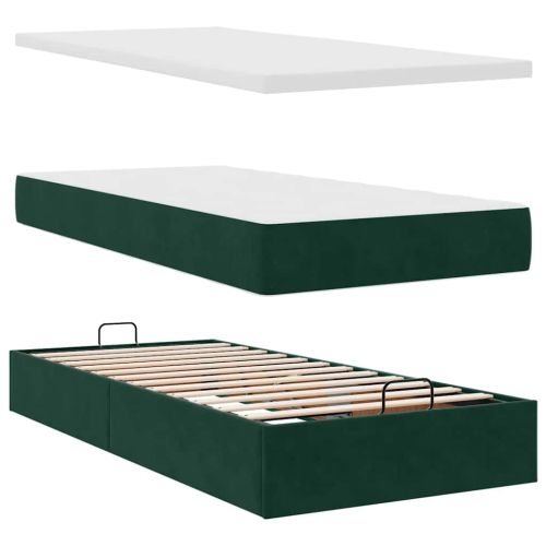 Османска легло с матраци и LED, тъмнозелено, 160x200 см, кадифе