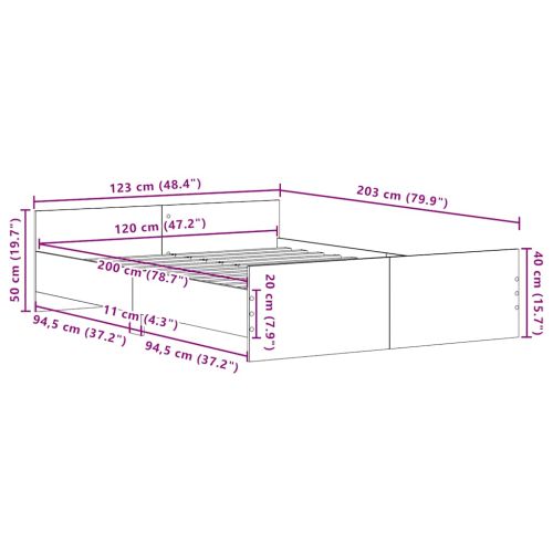 Рамка за легло без матрак Черен дъб 120x200 см инженерно дърво