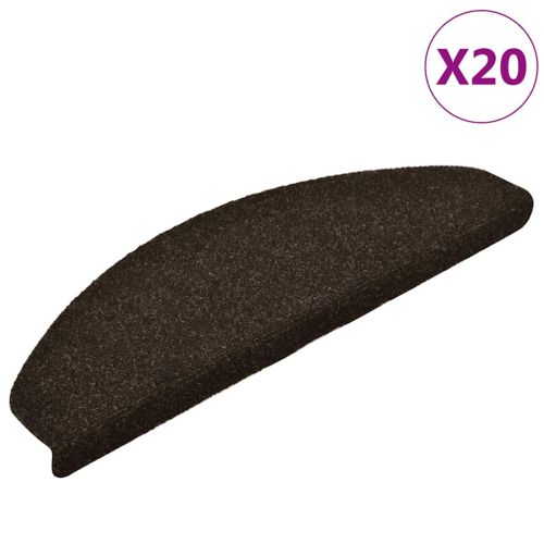 Самозалепващи се постелки за стълби, 20 бр., 65x21x4 см, тъмнокафяви, полукръгли, големи