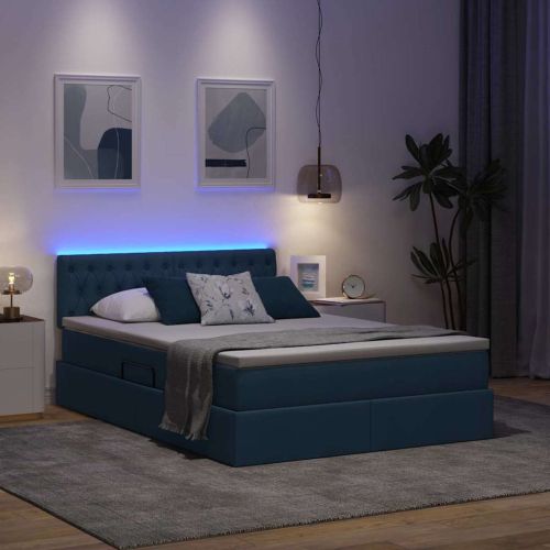 LED легло за съхранение с матрак Синьо 140 x 190 cm Текстил