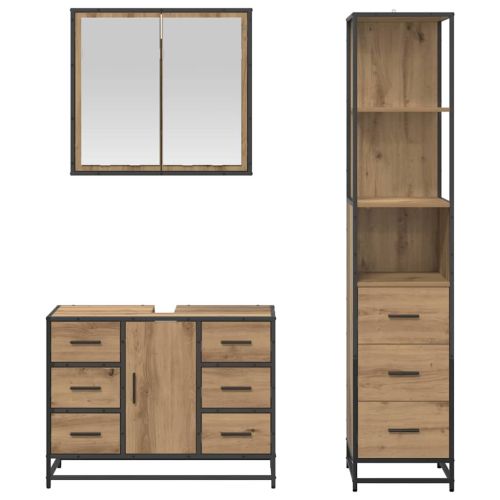 Комплект мебели за баня 3 бр. Дъб 80 x 33 x 60 см