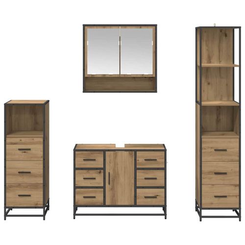 Комплект мебели за баня 4 бр. Дъб 80 x 33 x 60 см
