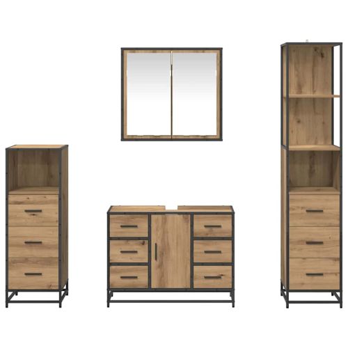 Комплект мебели за баня 4 бр. Дъб 80 x 33 x 60 см