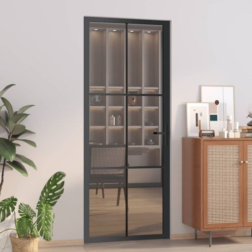 Интериорна врата 83x201,5 см черна ESG стъкло и алуминий