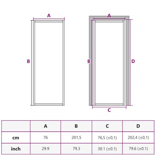 Интериорна врата 76x201,5 см бял мат ESG стъкло и алуминий