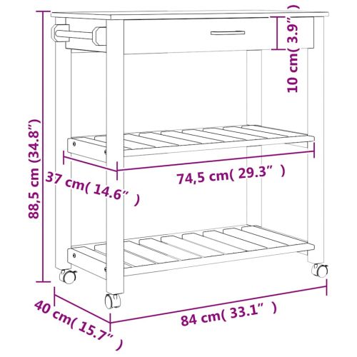 Кухненска количка "MONZA" 84x40x88,5 см борово дърво масив