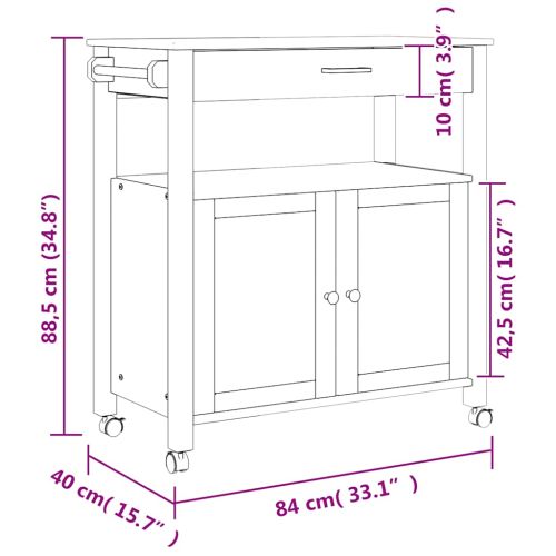Кухненска количка "MONZA" 84x40x88,5 см борово дърво масив