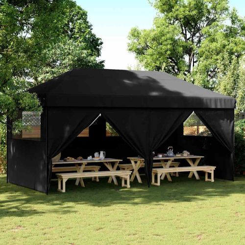 Сгъваема парти шатра pop-up с 4 странични стени черна