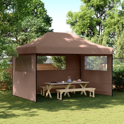 Сгъваема парти шатра pop-up с 3 странични стени кафява