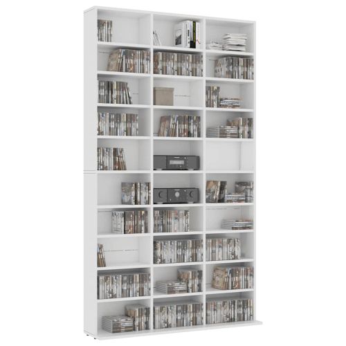 Етажерка за компактдискове бяла 102x23x177,5 см инженерно дърво
