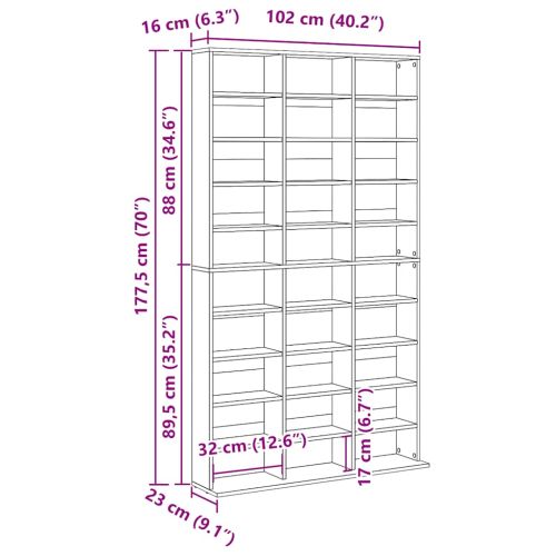 Етажерка за компактдискове сива 102x16x177,5 см инженерно дърво