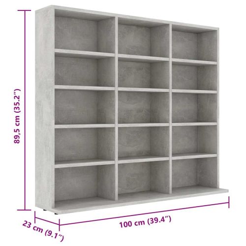 CD шкаф, бетонно сив, 100x23x89,5 см, инженерно дърво