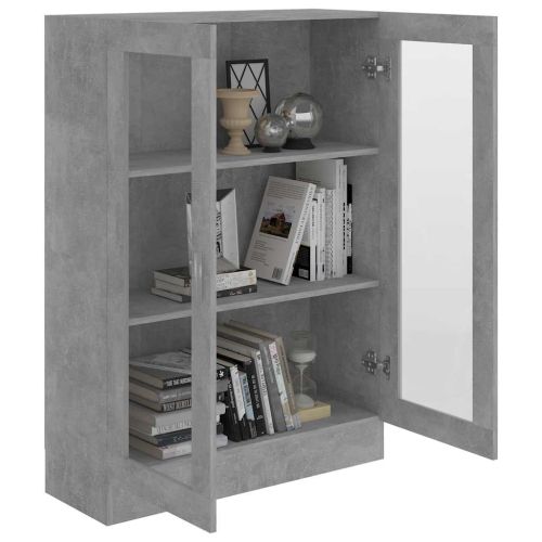 Шкаф витрина, бетонно сив, 82,5x30,5x115 см, инженерно дърво