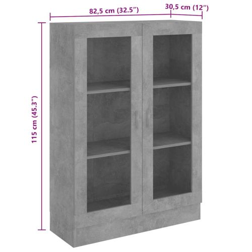 Шкаф витрина, бетонно сив, 82,5x30,5x115 см, инженерно дърво