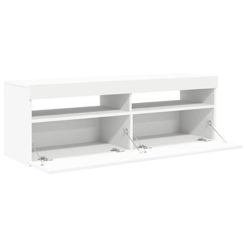 ТВ шкаф с LED осветление, бял, 120x35x40 см