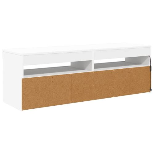 ТВ шкаф с LED осветление, бял, 120x35x40 см