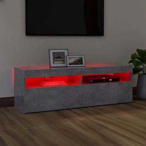 ТВ шкаф с LED осветление, бетонно сив, 120x35x40 см