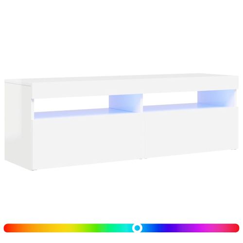 ТВ шкаф с LED осветление, бял гланц, 120x35x40 см