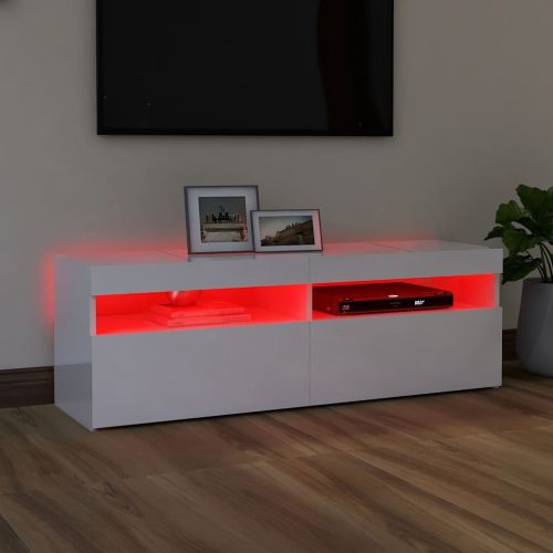 ТВ шкаф с LED осветление, бял гланц, 120x35x40 см