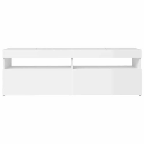 ТВ шкаф с LED осветление, бял гланц, 120x35x40 см