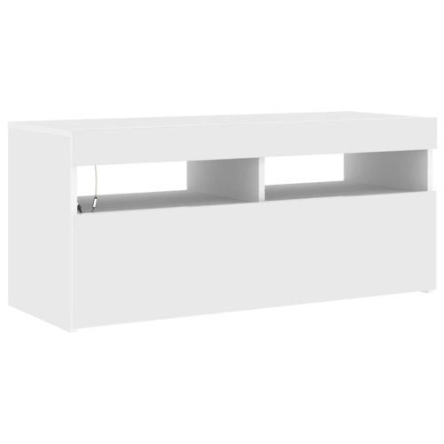 ТВ шкаф с LED осветление, бял, 90x35x40 см