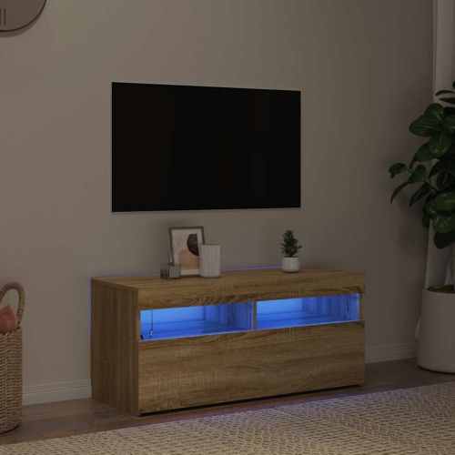 ТВ шкаф с LED осветление, сонома дъб, 90x35x40 см