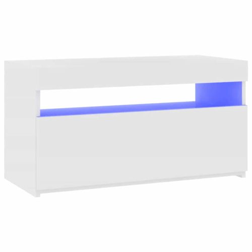 ТВ шкаф с LED осветление, бял, 75x35x40 см