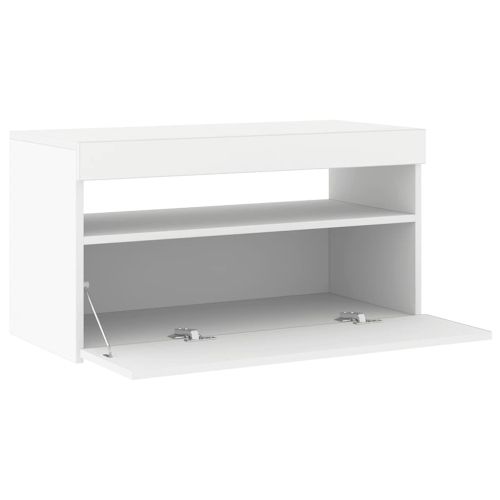 ТВ шкаф с LED осветление, бял, 75x35x40 см