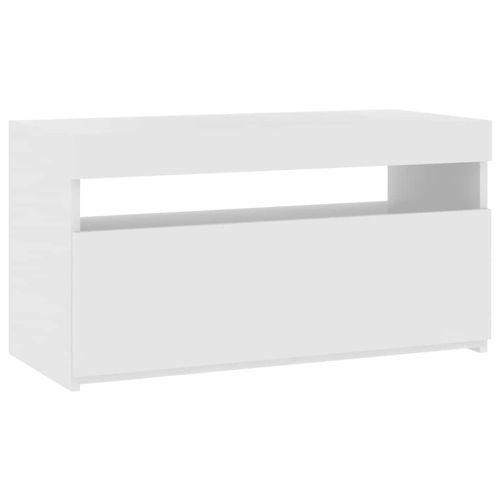 ТВ шкаф с LED осветление, бял гланц, 75x35x40 см
