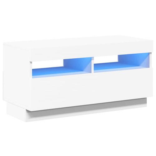ТВ шкаф с LED осветление, бял, 80x35x40 см