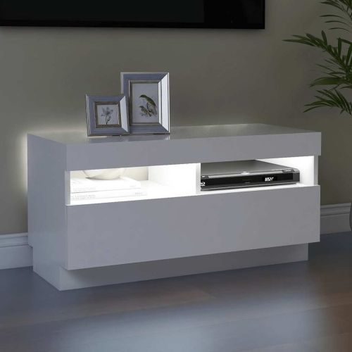 ТВ шкаф с LED осветление, бял, 80x35x40 см