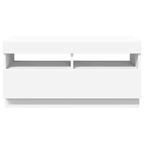 ТВ шкаф с LED осветление, бял, 80x35x40 см