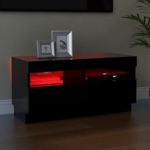 ТВ шкаф с LED осветление, черен, 80x35x40 см